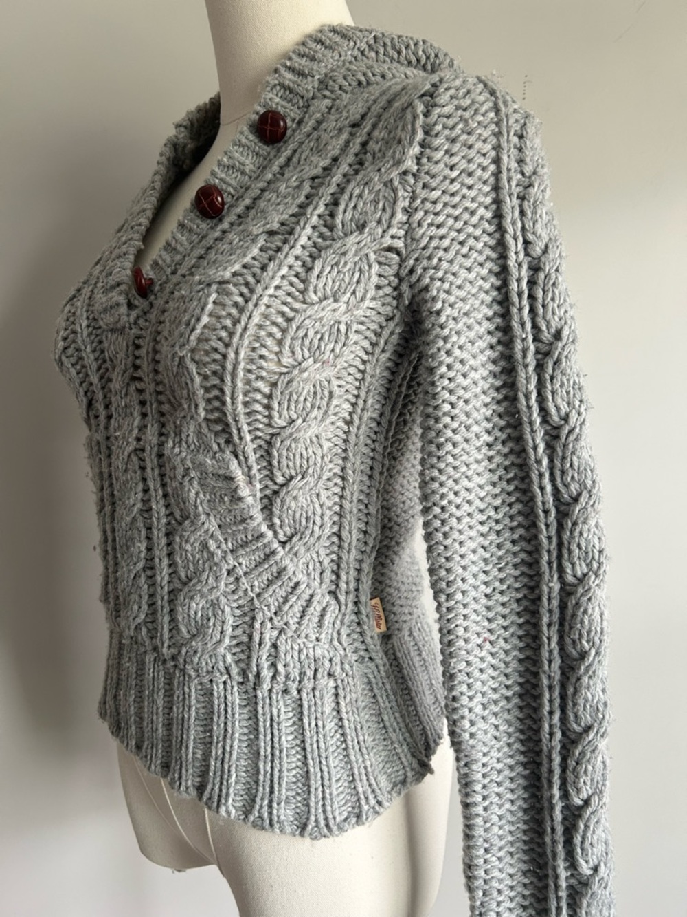 Hollister Vintage Y2k Grey Cable Knit Sweater Hoodie XS - Picture 5 of 8